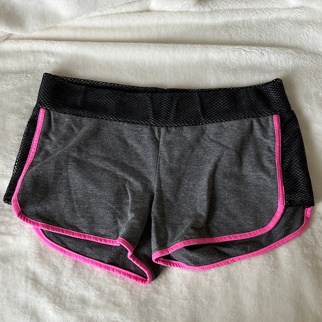 Gray Athletic Shorts With Pink Trim
